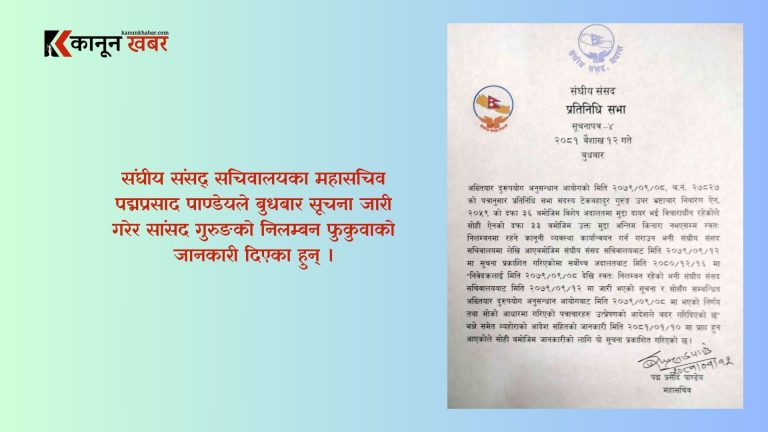 संघीय संसद् सचिवालयद्वारा कांग्रेस सांसद गुरुङको निलम्बन फुकुवा